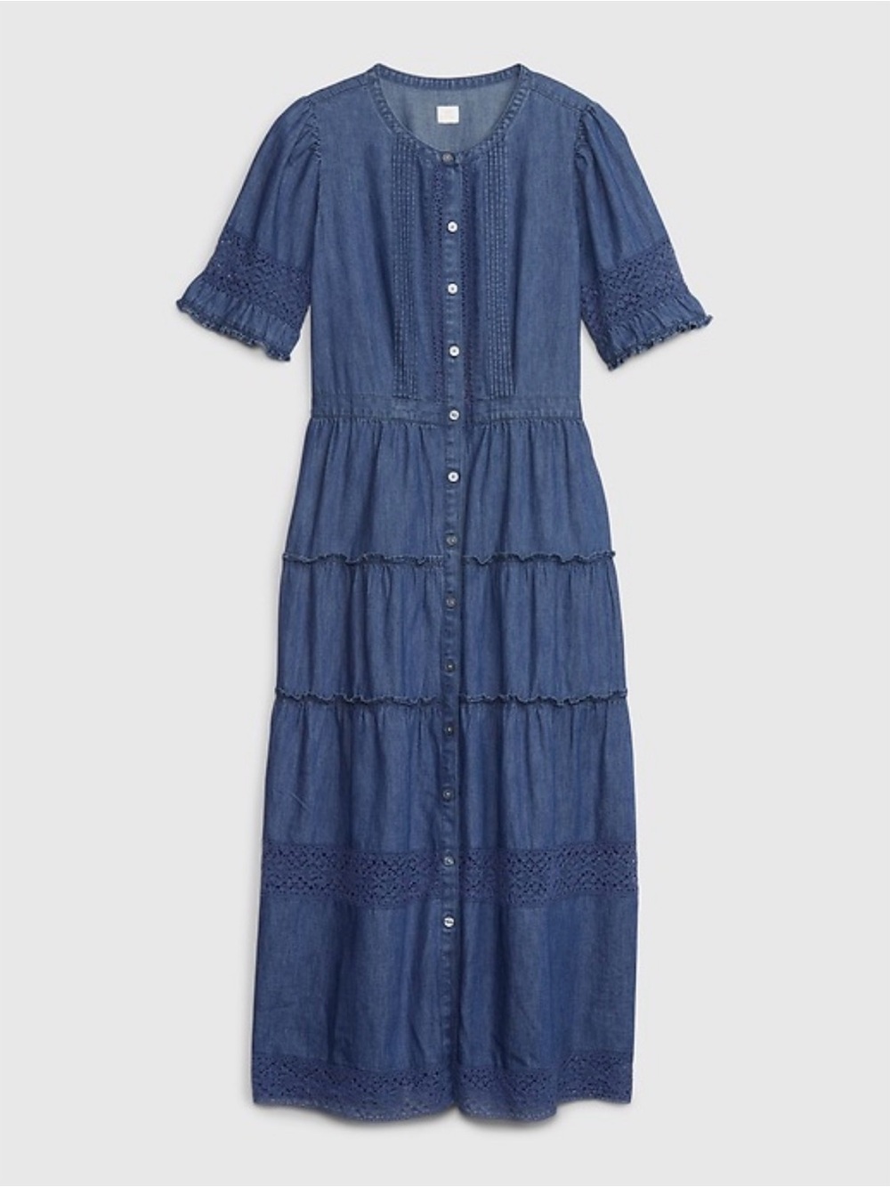Gap x LoveShackFancy Women’s Denim Button-Front Tiered Dress - Blue